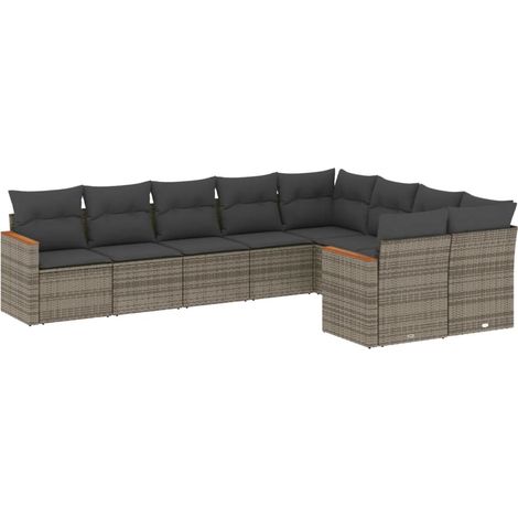 Maison Exclusive - Set Divano da Giardino 9 pz con Cuscini Grigio in Polyrattan (1/5)