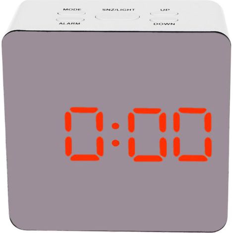 Multifunktionale digitale Wanduhr mit Kunststoffspiegel, LED-Beleuchtung, Thermometer und Wecker.