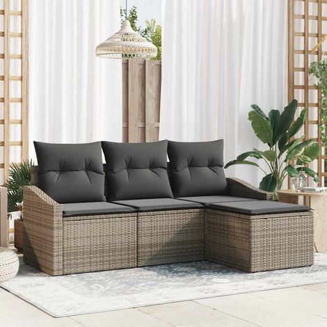Conjunto de sofá de jardín 4 pcs Gris Poliratán (1/5)