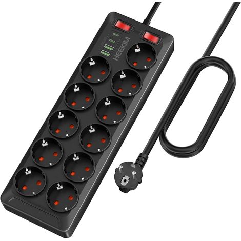 Multiprise Electrique USB C, Multiprise 11 Prises avec 2 Interrupteurs Indépendants Multiprise Electrique avec 2 USB-A et 2 USB-C (3M) (1/5)