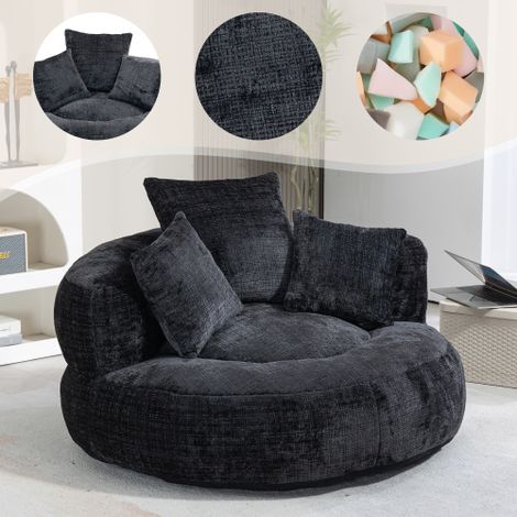 Gros Pouf Canapé, Pouf Fauteuil Canapé pour Les Paresseux, avec 3 Coussins, sans Installation, Idéal pour Chambre, Salon ou cinéma Maison (Noir)