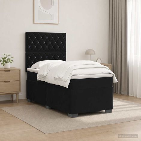Cama box spring con colchón Negro 80 x 200 cm Terciopelo (1/5)