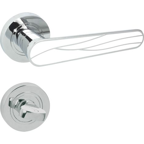DOMINO Poignée de porte SNAP R M6 Blanc WC Poignée avec rosace WC Chrome brillant/blanc (1/5)