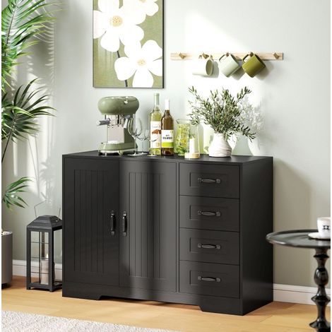 Aparador moderno con 4 cajones y 1 armario, 105 x 40 x 76 cm, negro OKMYHOME (1/5)