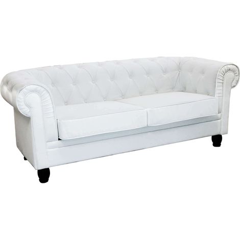 Divano 3 posti in ecopelle bianco Chesterfield