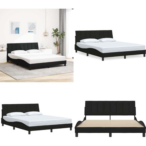 Cadre de lit sans matelas Hanko noir 160x200 cm tissu - Cadre de lit - Tissu (1/5)