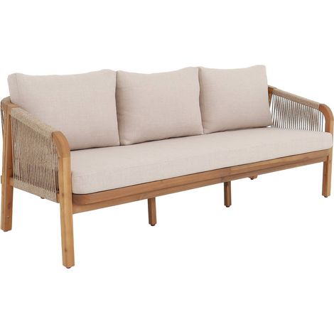 sweeek - 3-Sitzer Outdoor-Sofa aus Akazienholz, Seilbespannung und Stoff (1/5)