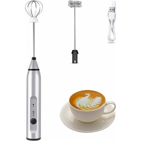 Green Mobility-Mousseur à lait électrique avec double fouets, fabricant de mousse électrique rechargeable par USB, mousseur à lait à piles 2 en 1 pour café, latte, cappuccino, fouetter les œufs (argen (1/5)