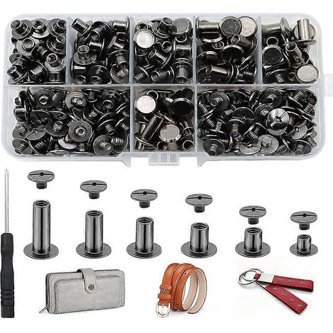 Set mit 150 verschiedenen Chicago-Schrauben, 6 Größen, M5-Rundkopfnieten für Leder, Chicago-Bindeschrauben für Dekorationszwecke, schwarz (1/5)