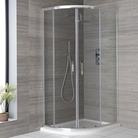 Milano Portland Chrome Left Hand Quadrant Shower Enclosure with White Tray and Fast Flow Waste - 900mm x 800mm (1/5)