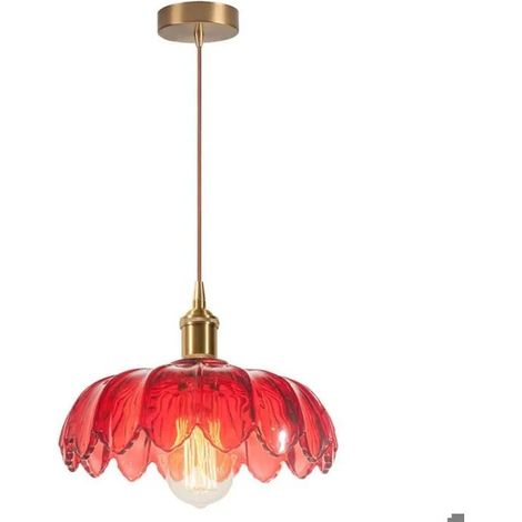 Lampe Suspension Vintage,Lustre Luminaire Abat-jour en Verre Design Fleurs E27 Suspension Plafonnier Retro poiur Salon Chambre (1/5)