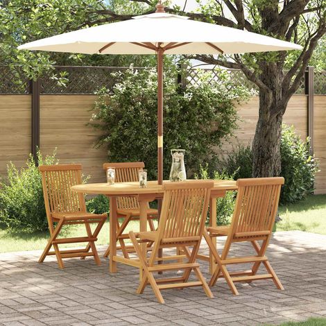 Garten Essgruppe 5 pcs Braun Massivholz Teak