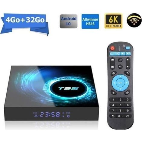 Android tv box tv android 10 T95 Smart TV BOX Wifi BT 4G 32Go H616 6K Google Store Boîte multimédia box Android (1/4)