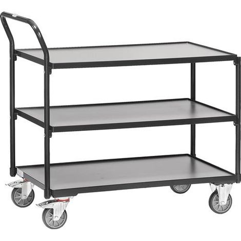 Tischwagen 3 Böden Ladefläche L850xB500mm grau Trgf.300kg Bügel senkrecht FETRA (1/2)