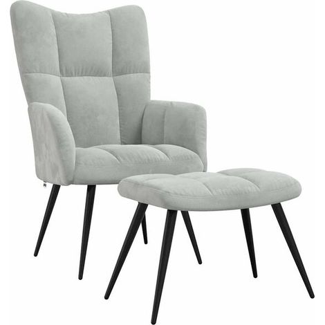 Fauteuil lounge avec repose-pieds, tissu velours gris clair (1/5)