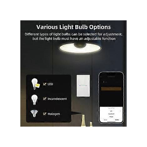 Tuya WiFi Smart Dimmer Switch 1-fach Dimmer-Lichtschalter Touchpanel App-Fernbedienung Funktioniert mit