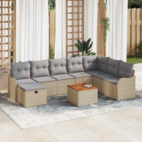 vidaXL Set Divano da Giardino con cuscino 9 pcs Beige polyrattan (1/5)