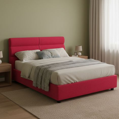 Letto Matrimoniale Brienno, Letto Matrimoniale Sfoderabile, Contenitore Made in Italy, Dimensione Materasso 160x190 cm, Rosso (1/5)