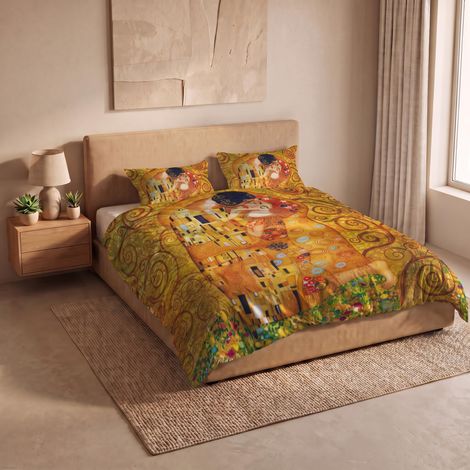Parure de lit avec Housse de Couette Impression numérique, 100% Coton, pour lit Double, Housse de Couette 250 x 200 cm + 2 taies d'oreiller 50 x 80 cm, SD02 (1/5)