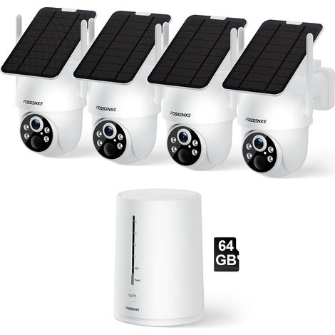 2K/4MP Wireless Outdoor WiFi Surveillance Camera, Kit 4 Cameras Solar Battery Life, 64GB Storage, No Subscription, 2.4G/5G WiFi, 360° Panoramic, PIR Detection, Night Vision Color (1/5)