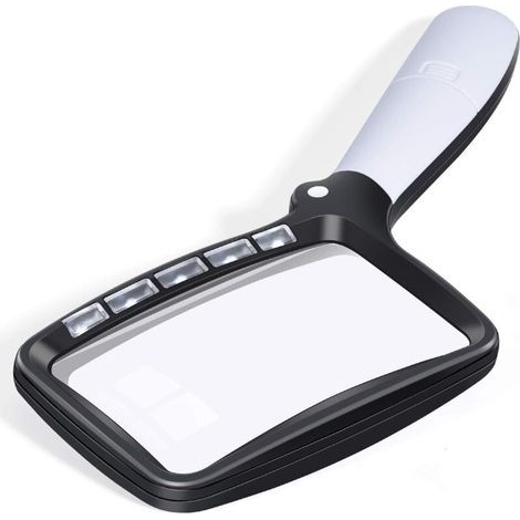 Lupa de lectura rectangular con 5 luces LED, 2 modos de intensidad y aumento de 2x para personas mayores o con problemas de visión. Ideal para leer, inspeccionar, realizar manualidades, trabajar con r (1/5)