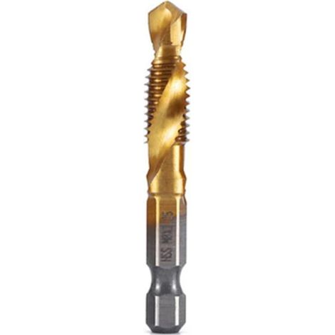 Taraud métrique M8x1,25 à queue hexagonale en acier rapide plaqué titane, outil de taraudage composé pour machines à vis et chanfreinage ouvert (1/5)