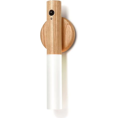 LYERCW - Lampe de nuit magnétique sans fil avec détecteur de mouvement, rechargeable, fixée au mur, pour chambre, couloir ou escalier (bois de frêne blanc, 1 pièce)