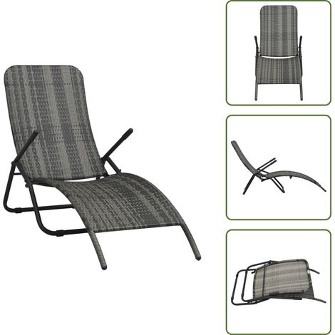 Klappbare Sonnenliege Poly Rattan Grau - Sonnenliege - Gartenliege - Relaxliege - Outdoor Möbel - Poolliege (1/5)