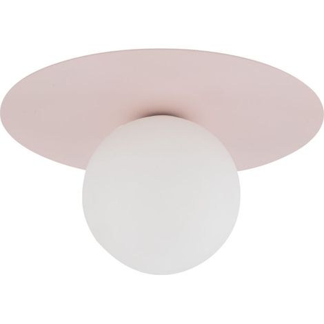 Plafonnier chambre d'enfant métal verre G9 D : 25 cm rond rose blanc Abat-jour sphérique
