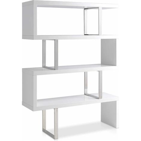 Étagères bois laqué et acier inoxydable. - Blanc (1/5)