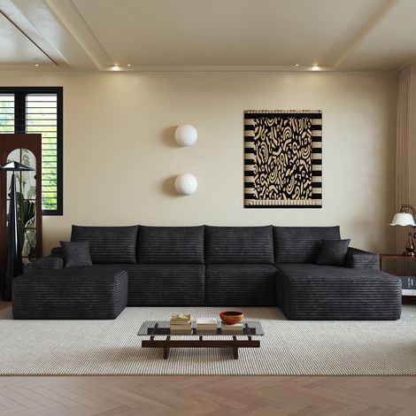 Canapé d'angle modulable en L sans armature 340 cm,méridienne,assise profonde,effet nuage,sans montage,velours côtelé (1/5)