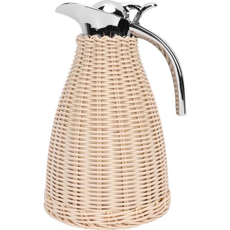 Carafe isotherme en acier inoxydable tressé à la main, corps en rotin tressé, carafe isolée à triple paroi de 1,5 L, garde les boissons chaudes pendant 12 heures et froides pendant 24 heures, couleur  (1/5)