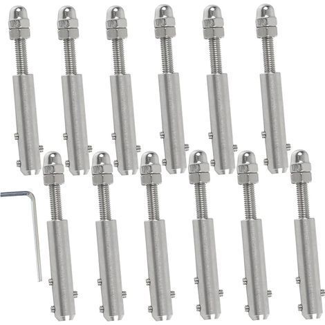 Terminal pour Câble Métallique Terminal à vis pour Câble Métallique 4 mm-12 Pièces et clé en L-Tendeur de câble Métallique Tendeur de Câble en acier Inoxydable pour Fixation Haubanage (1/5)