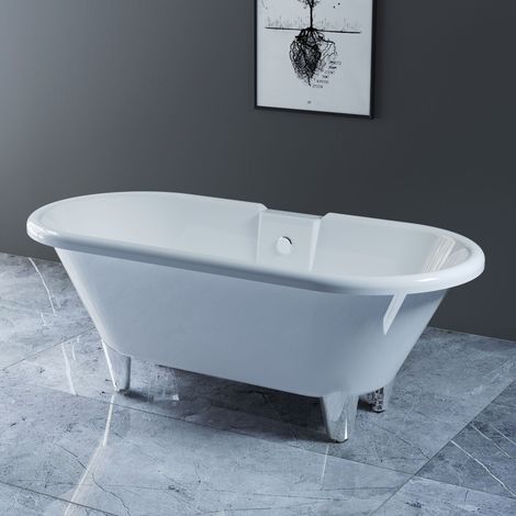 NRG Traditional Luxury Freestanding Bath Roll Top Bathtub with Chrome Claw Feet 1750 x 800mm (1/5)