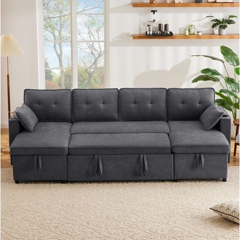 Sofá cama en U con almacenaje y portavasos grande OKMYHOME (1/5)