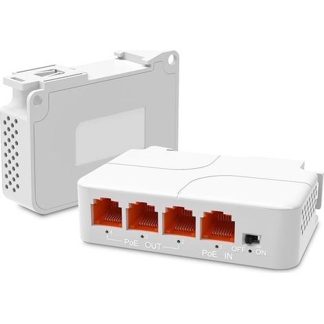 Extenseur PoE 2.5G 4 Ports avec 3 Sorties, Mini Répéteur PoE 4 Canaux 2500Mbps, Amplificateur/Booster POE Passthrough Montage Mural Et Rail DIN, Plug and Play (1/5)