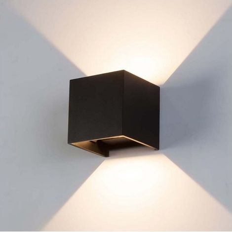 Applique doppio Nero cubo led 6W luce regolabile IP65 faretto a muro parete  calda 3000k (1/5)