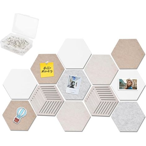 Lot de 12 grands tableaux d'affichage hexagonaux en feutre 30 x 26 cm Tableau mémo multifonction Pour décoration murale dans la cuisine, le bureau (1/5)