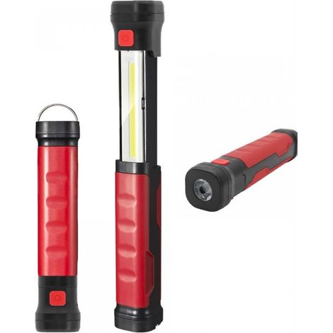 Lampe de travail à LED (rouge), lampe magnétique extractible 2 en 1, lampe d'inspection, 2000 mAh, lampe de poche (1/4)