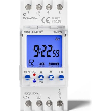 Module de minuterie double canal TM922-K 85-265 V, montage sur rail DIN, second interrupteur de commande programmable, 16 A, 85-265 V CA/12 V CC, adapté à l'automatisation industrielle et à l'éclairag