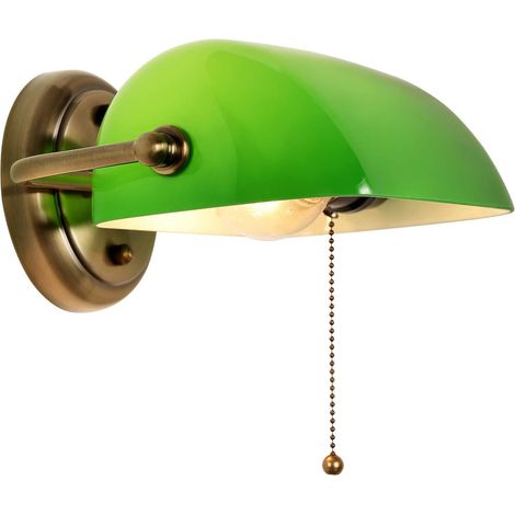 RHG Bankers Applique murale en verre vert traditionnel européen vintage classique avec abat-jour rétro réglable et interrupteur à chaîne pour bibliothèque de couloir de chambre (ampoules non incluses)