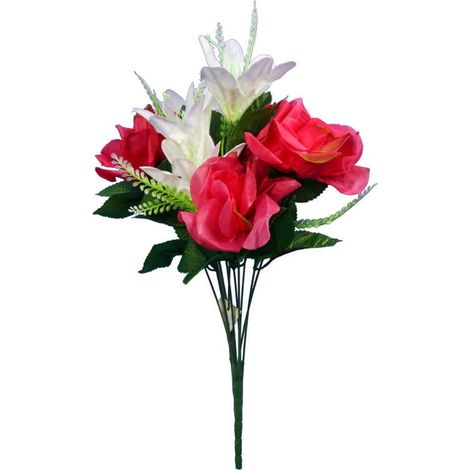 Ramo de 12 flores, mezcla de rosas y lirios, rosa oscuro y blanco. (1/3)
