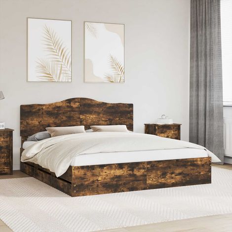 vidaXL Struttura del letto con cassetto Rovere Fumo 180 x 200 cm