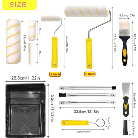 Kit décoration pour la maison, comprend Rouleaux Plateau Pinceau, tige d'extension pour peintres, Grand Bac à Peinture, Pinceaux Peinture, Grattoir