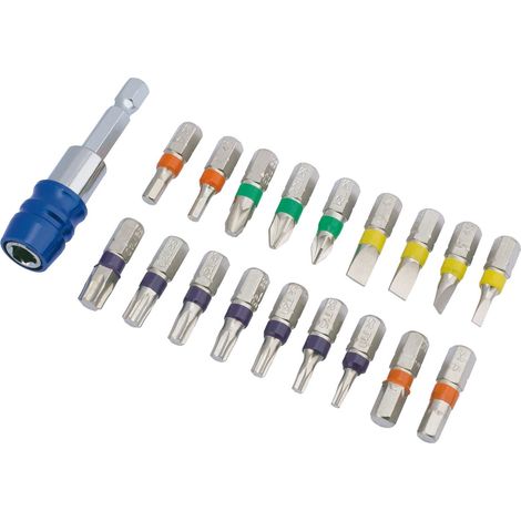 Lot de 19 embouts de tournevis colorés avec support magnétique