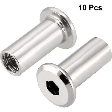 Écrou hexagonal M8x20 mm avec vis à insert, écrou à douille compatible avec les meubles, lot de 10 (1/4)