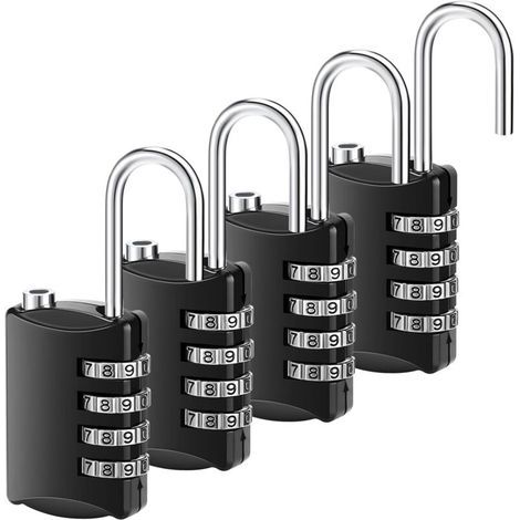 Lot de 4 cadenas à combinaison étanche à 4 chiffres, cadenas long en métal pour extérieur, pour portail, valise, avion (1/5)