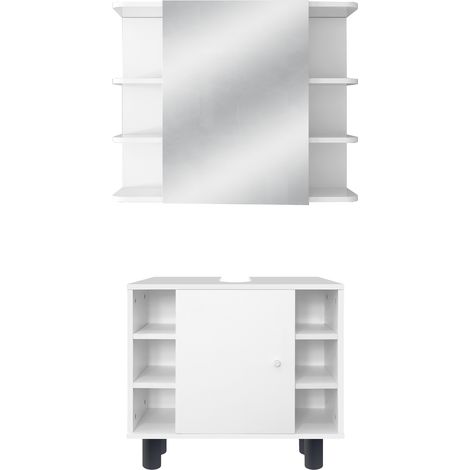 ML-Design Set di Mobili da Bagno 2 pezzi Armadio a Specchio da Muro Mobile per Lavabo Stile Moderno Bianco in Pannelli di Legno MDF Rivestito in Melamina Kit di Montaggio Incluso