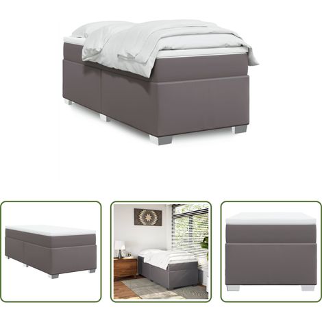 vidaXL Surmatelas -  Sommier à lattes de lit avec matelas Gris 90x190 cm Similicuir (1/5)