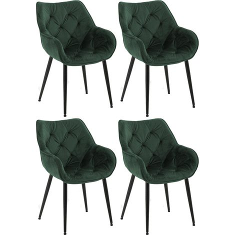 Set di 4 sedie da pranzo con cuciture decorative in velluto verde e gambe in metallo nero 100007575